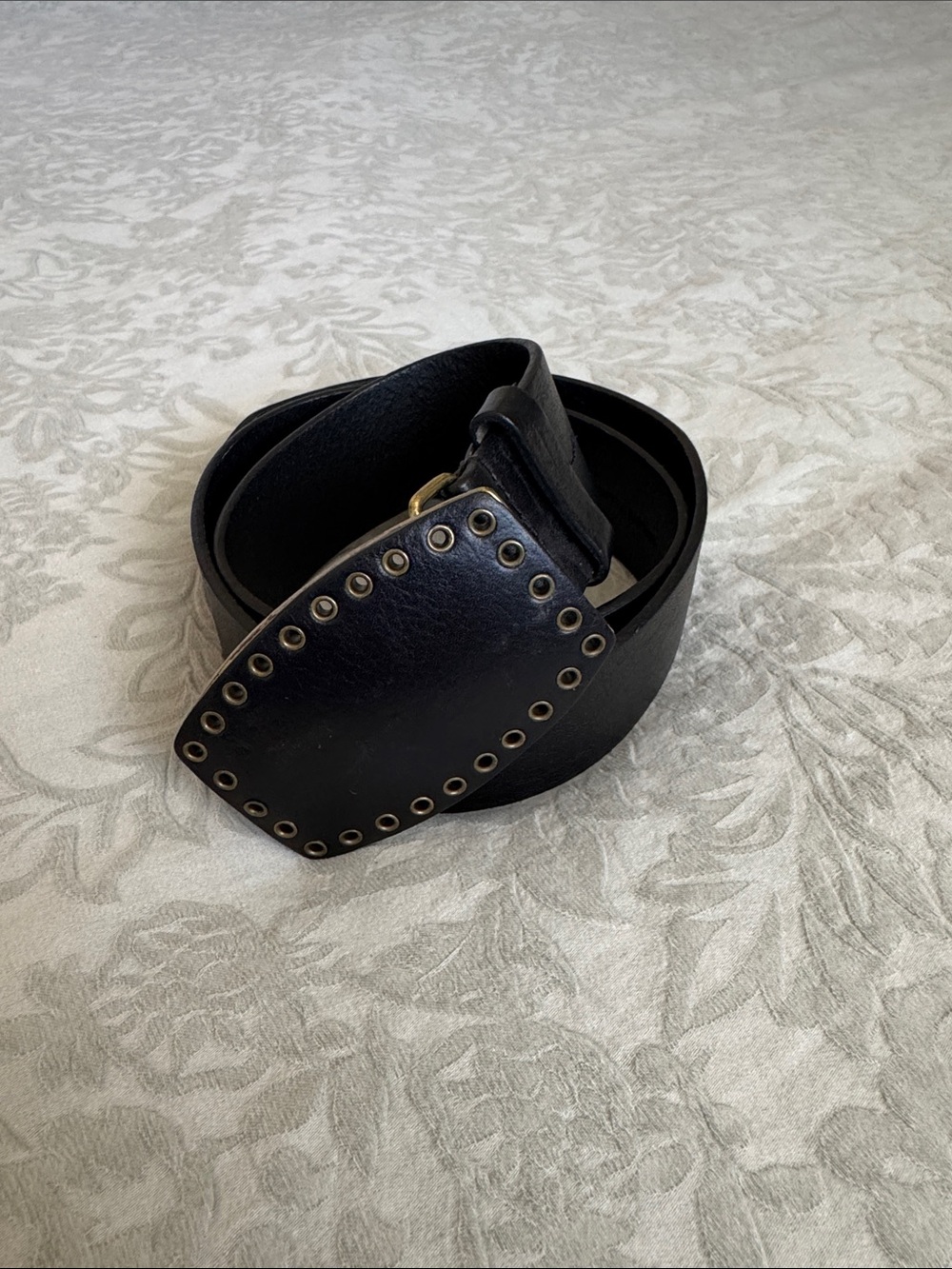 Olga Santini Women’s Black Genuine Leather Eyelet Accent Belt